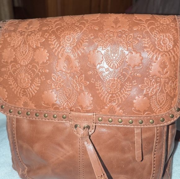 The Sak Ventura Convertible Tan Embossed Leather Backpack